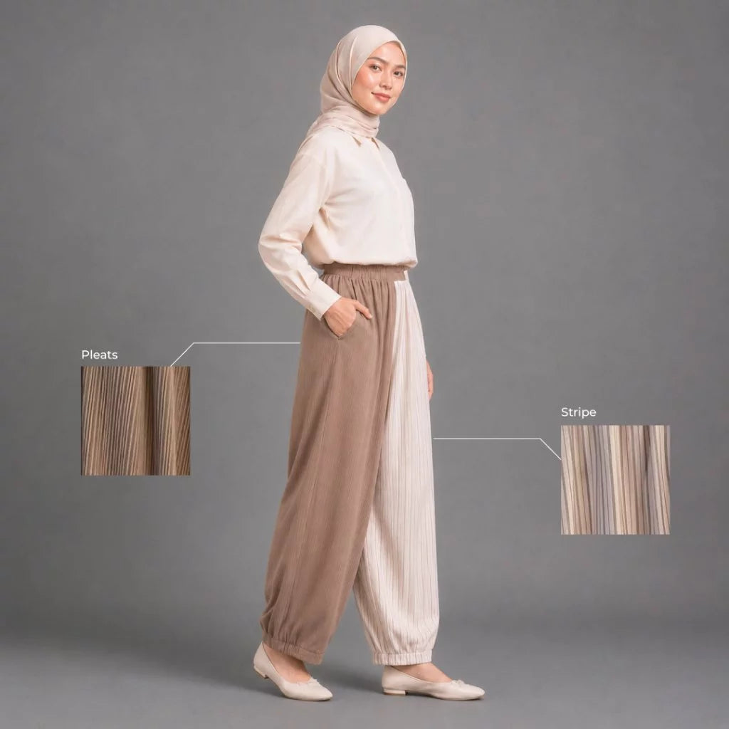 Barrel Stripe Pleats Pants Brown - Aumone