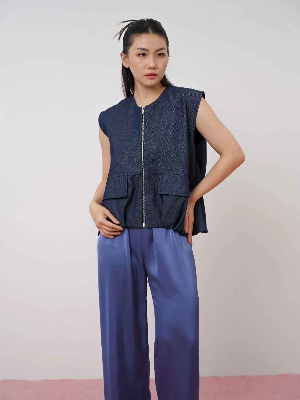 Denim Oversized Top Blue Denim - LR Studio