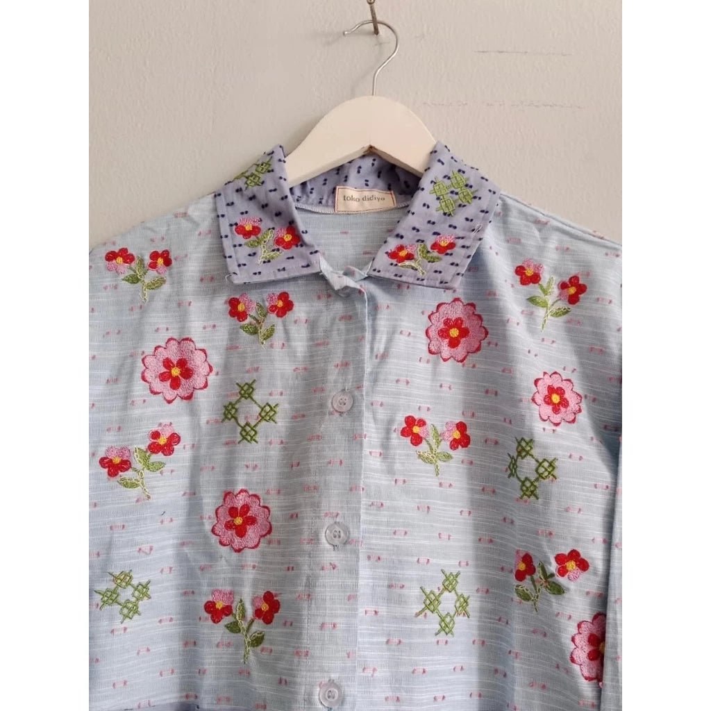 Rona Embroidery Longsleeve Shirt Light Blue - Toko Didiyo