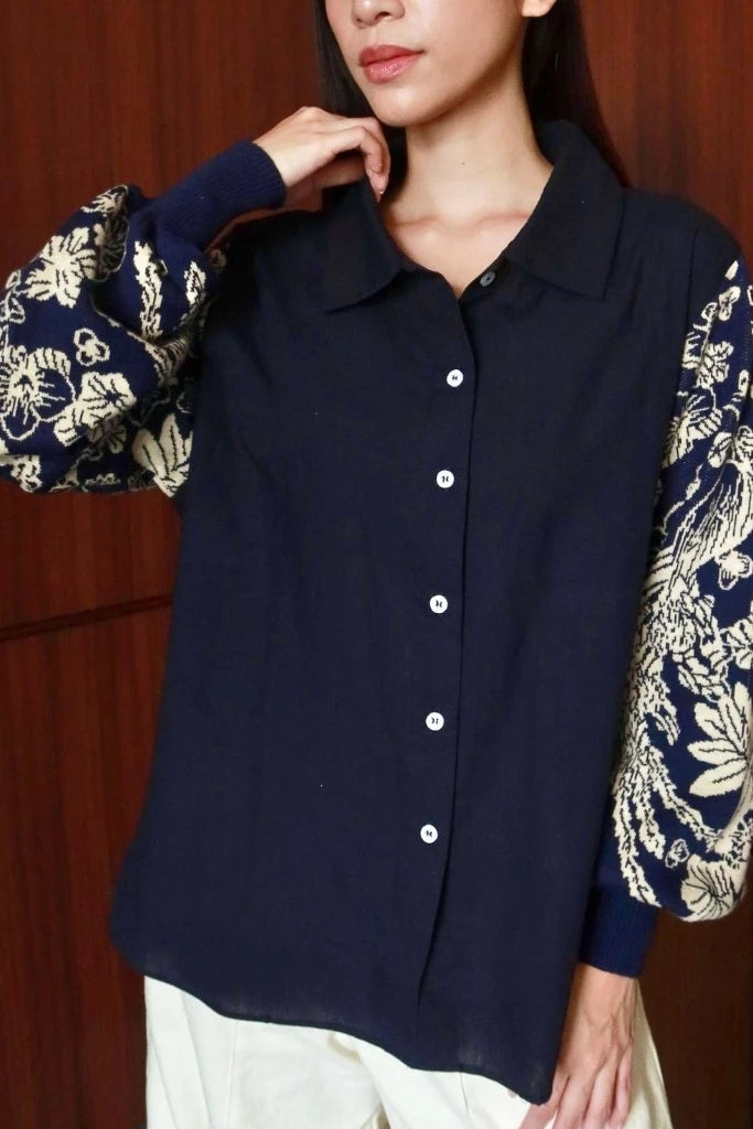 Nonaetal Garlan Shirt Knit Sleeve Navy - Nonaetal
