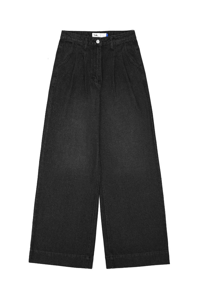 Emily Denim Wide Leg Pants Black Wash - Daile