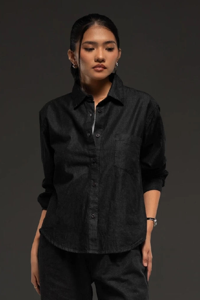 Dara Boyfriend Shirt Black Wash - Daile