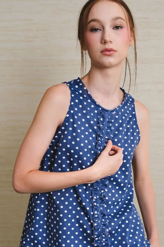 Jolie Tank Navy Polkadot Top - Jinzu