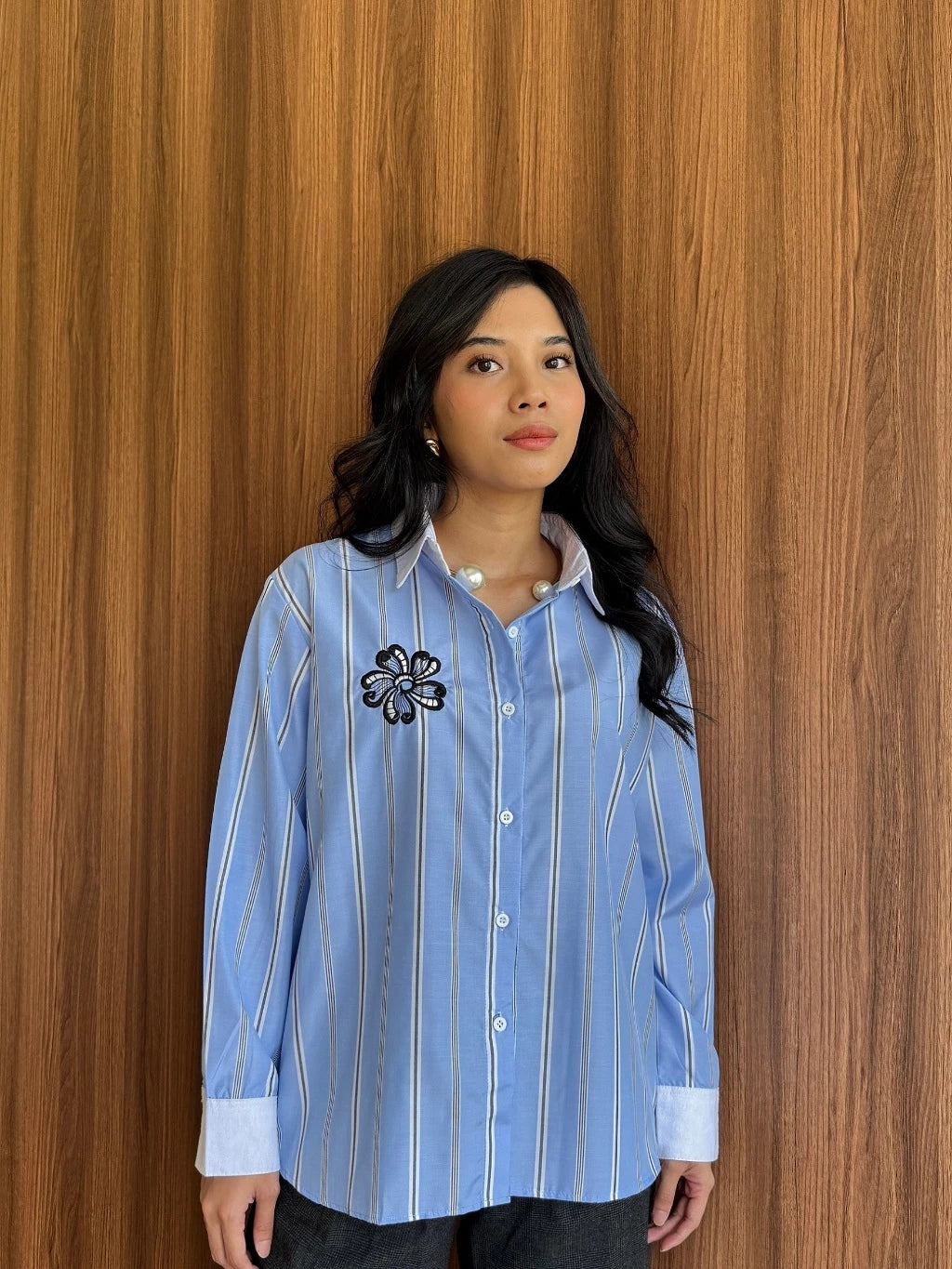 Kay Embroidery Blue Stripes - Mine