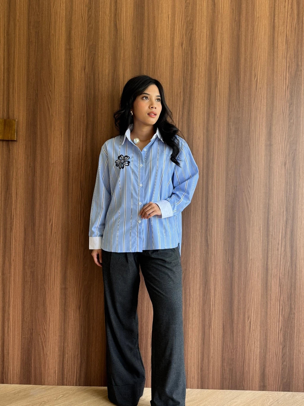 Kay Embroidery Blue Stripes - Mine