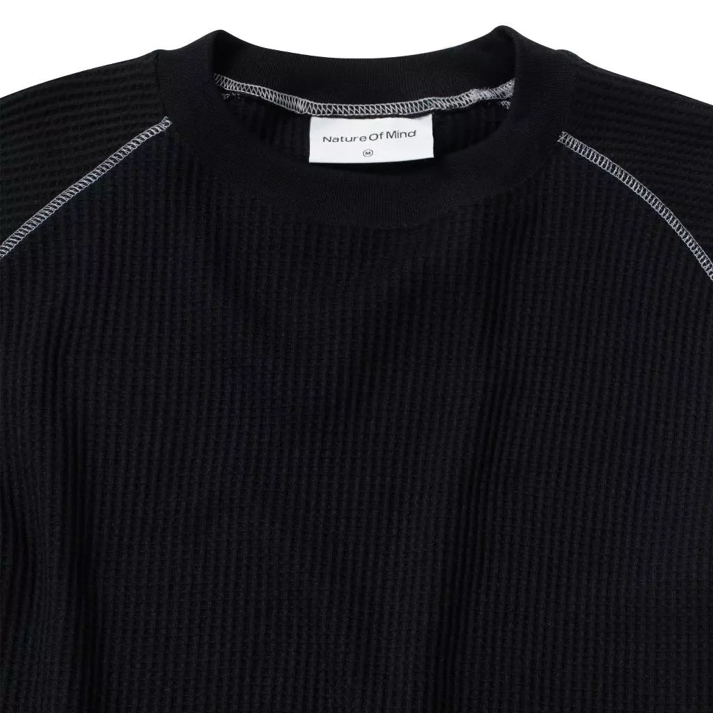 Raglan Waffle Crewneck Black - Nature Of Mind