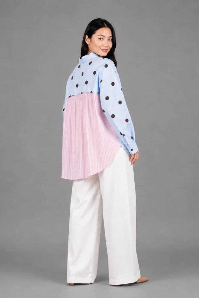 2 Tone Polka Shirt Blue Pink - Aumone