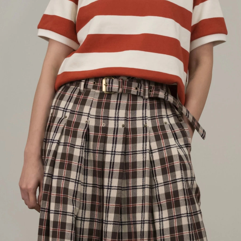 Rivet Belted Plaids Skirt Brown - Argyle & Oxford