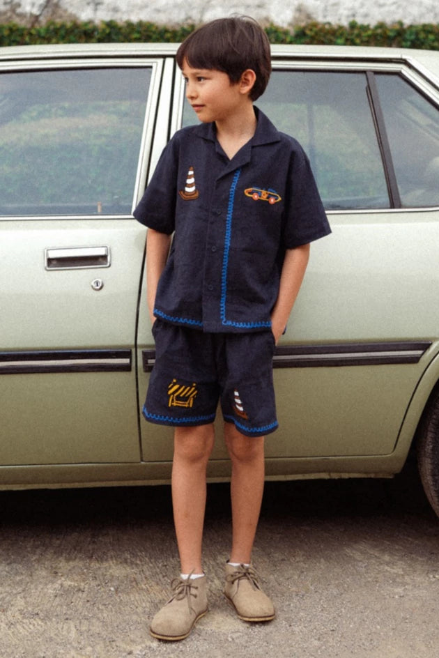 Vroom Vroom Linen Set Navy - Playtime Wonder