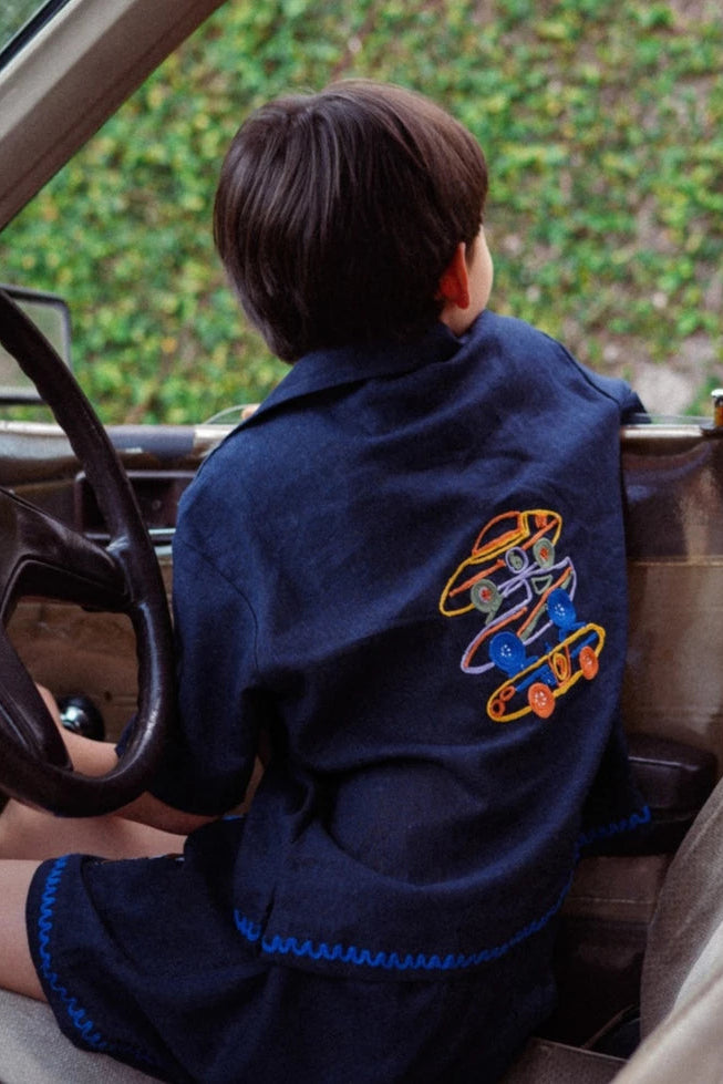 Vroom Vroom Linen Set Navy - Playtime Wonder