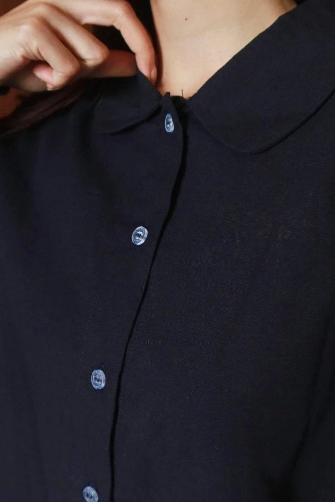 Nonaetal Celosia Shirt Hip Length Knit Sleeve Navy - Nona