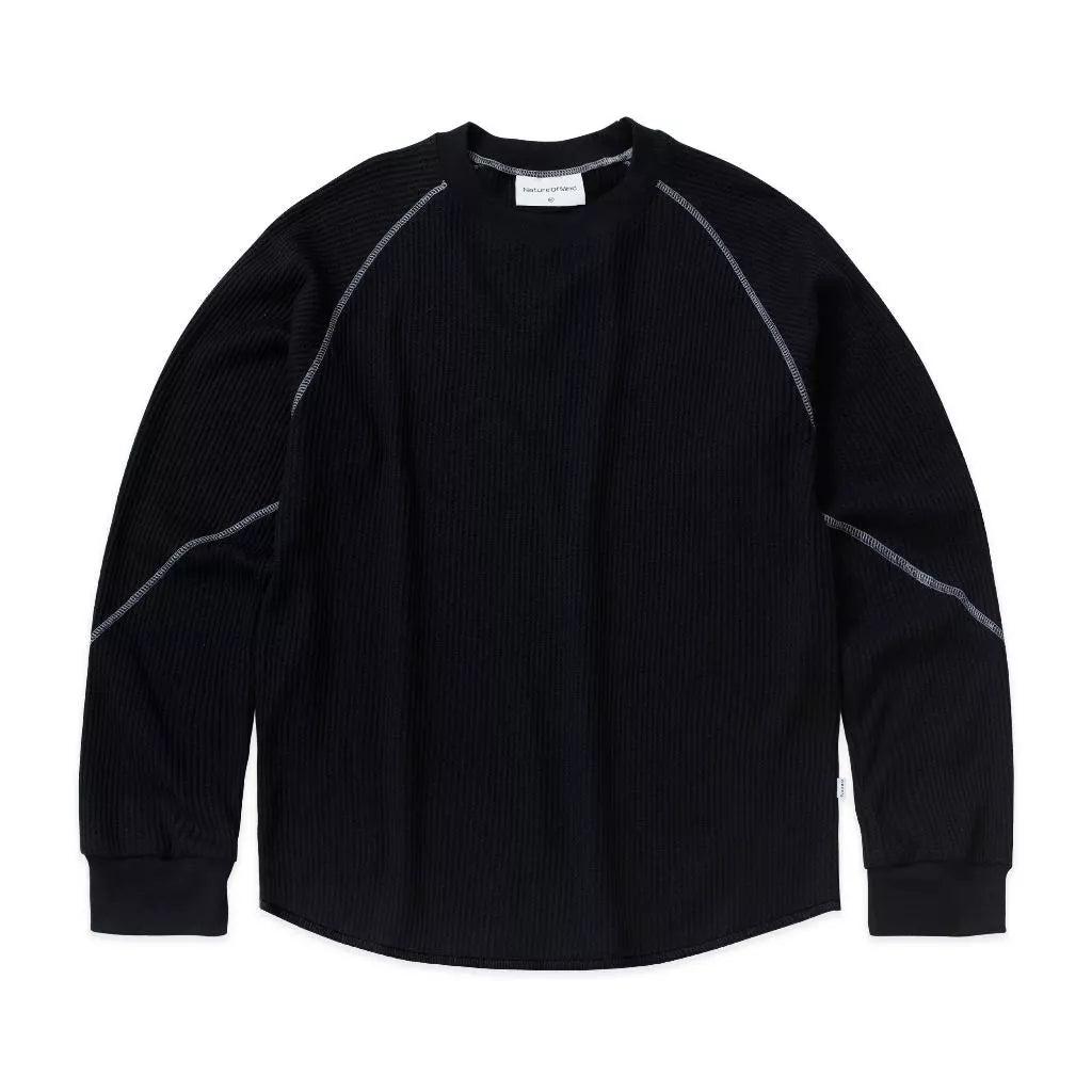 Raglan Waffle Crewneck Black - Nature Of Mind