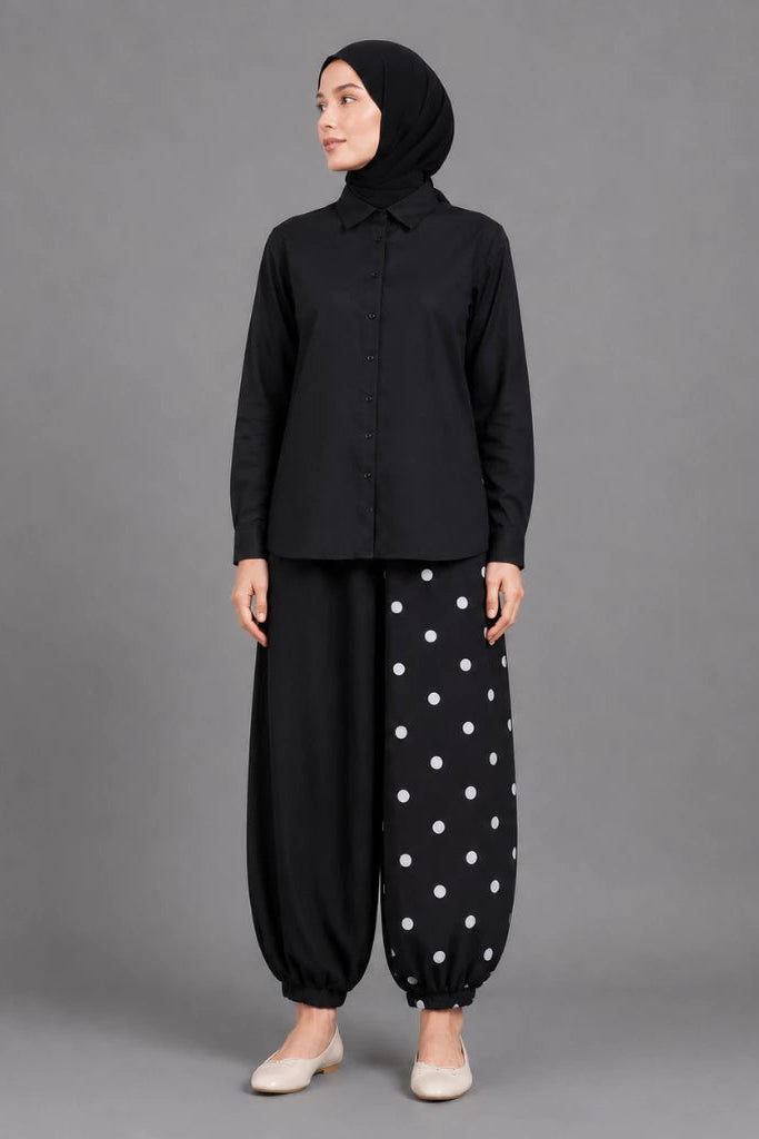Barrel Polka Pleats Pants Black - Aumone