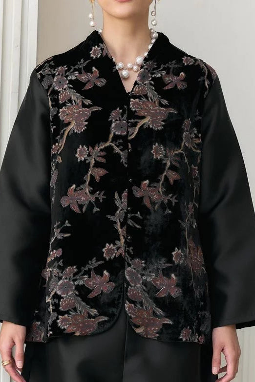 Gladys Blouse Velvet Black - Mine