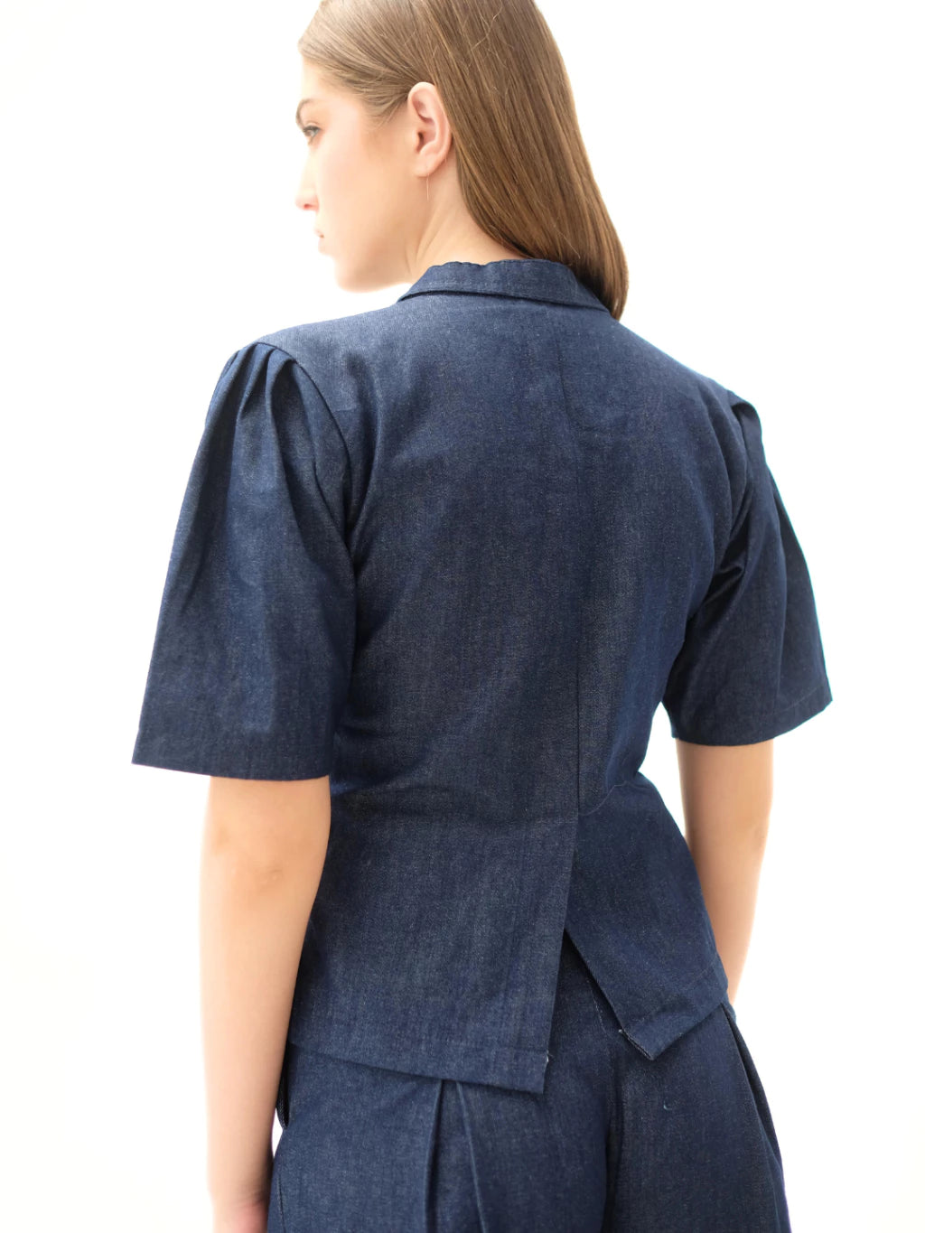 Solene Denim Button Top Dark Blue - The Auctus