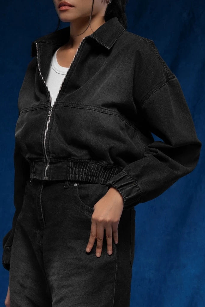 Noir Drop Shoulder Denim Jacket Black Wash - Daile