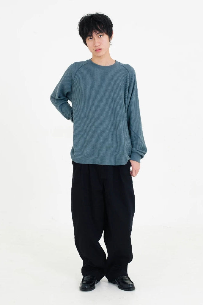 Raglan Waffle Crewneck Blue - Nature Of Mind