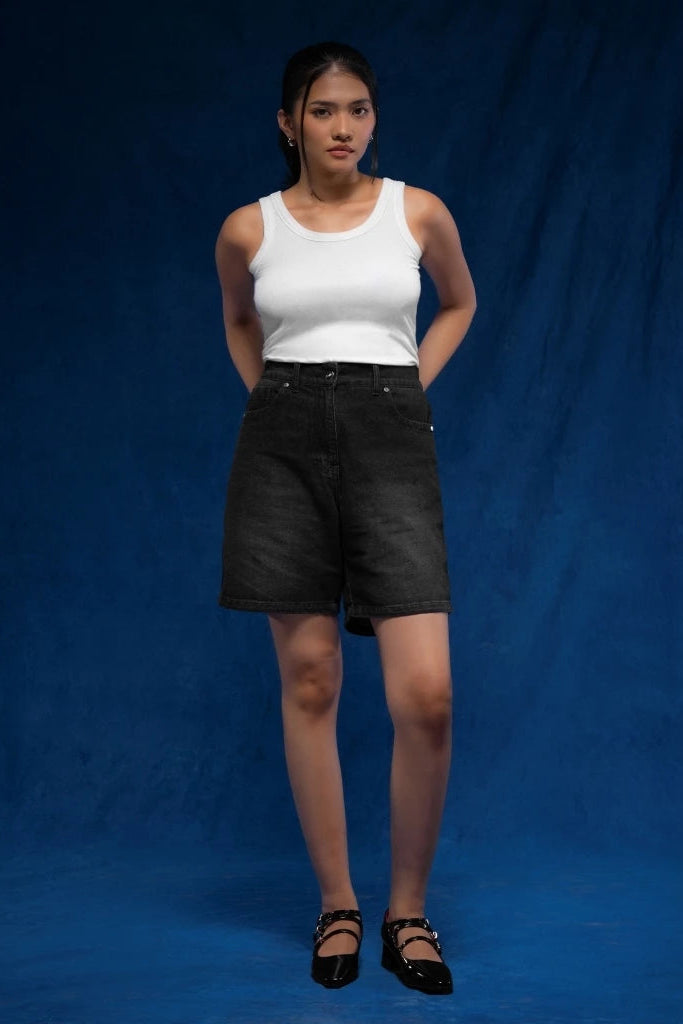 Carla Short Denim Pants Black Wash - Daile