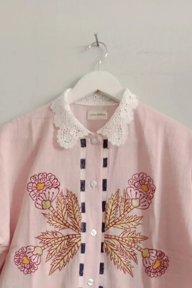 Kenny Embroidery Shirt Pink - Toko Didiyo