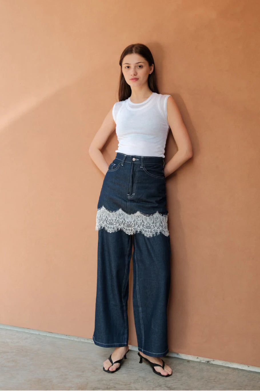 Luca Lace Overlay Denim Pants Indigo Blue - The Auctus