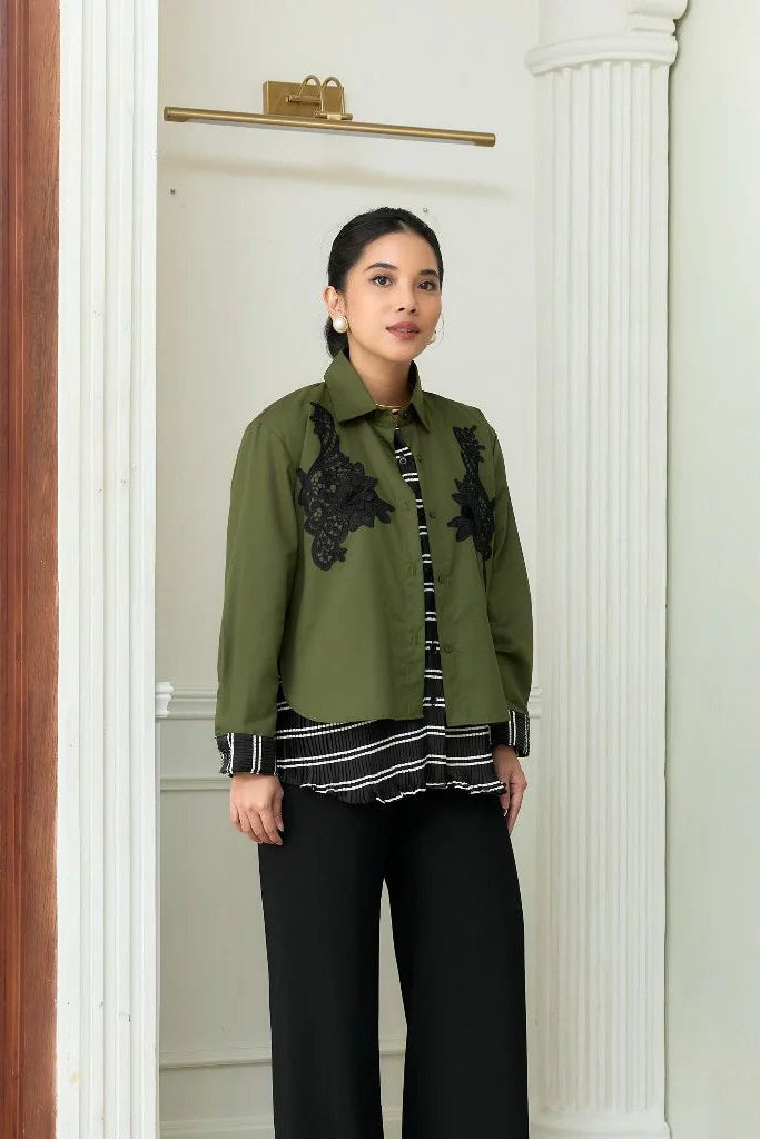Firly Embroidery Shirt Olive - Mine