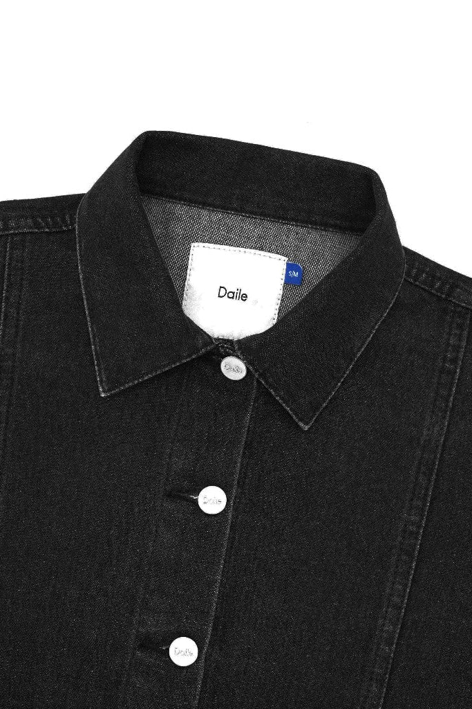 Poche Crop Denim Jacket Black With Drop Pocket Black Wash - Daile