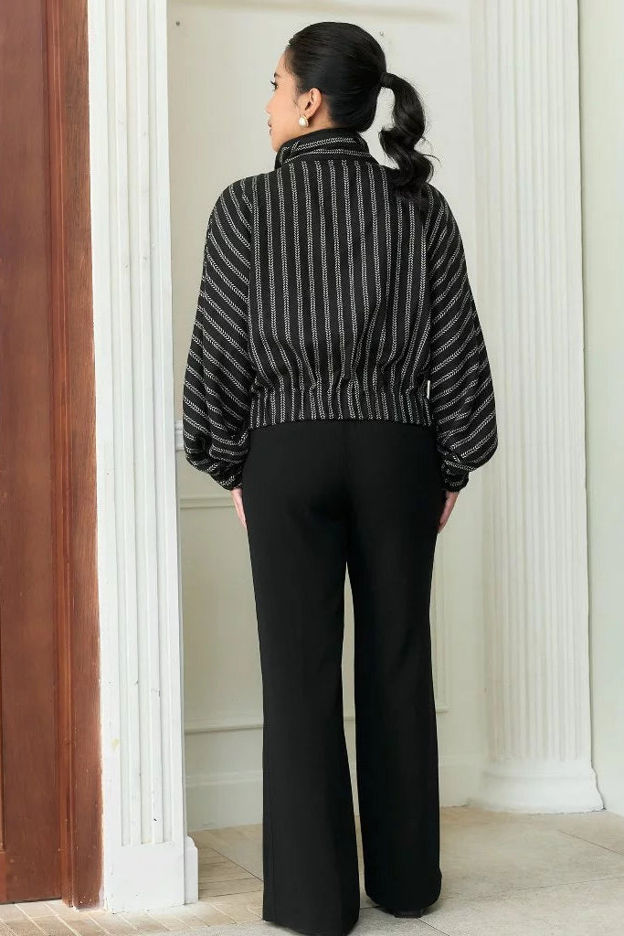 Axel Jacket Linen Stripes Hitam - Mine