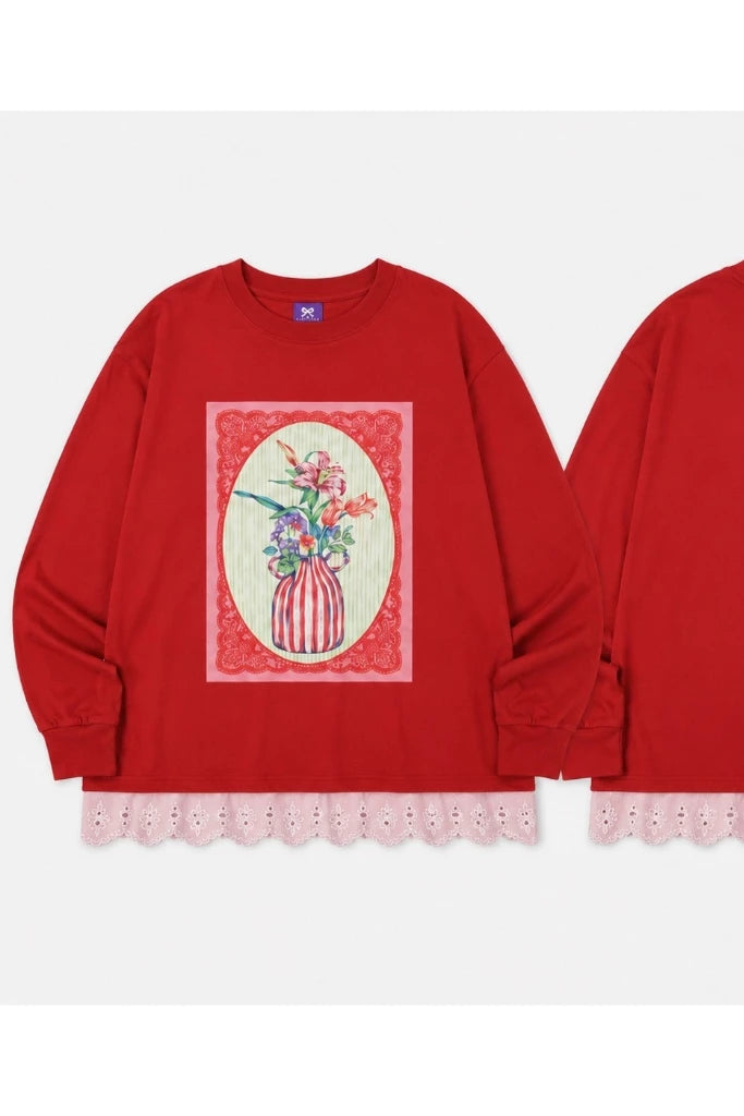 Bloom Long Tee Red - Tuff Puff