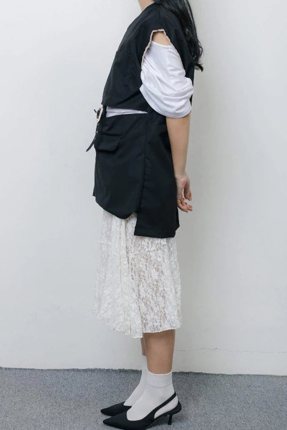 Buckle Sleeveless Blazer Black - Wad Studio