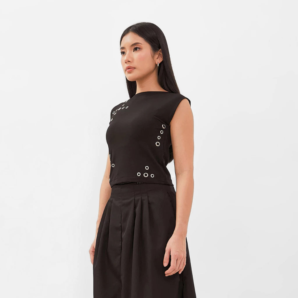Liora Eyelet Sleeveless Top - Isoos Studios