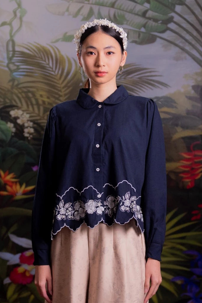 Nonaetal Hassie Whisper Shirt Top Longsleeve Navy - Nona