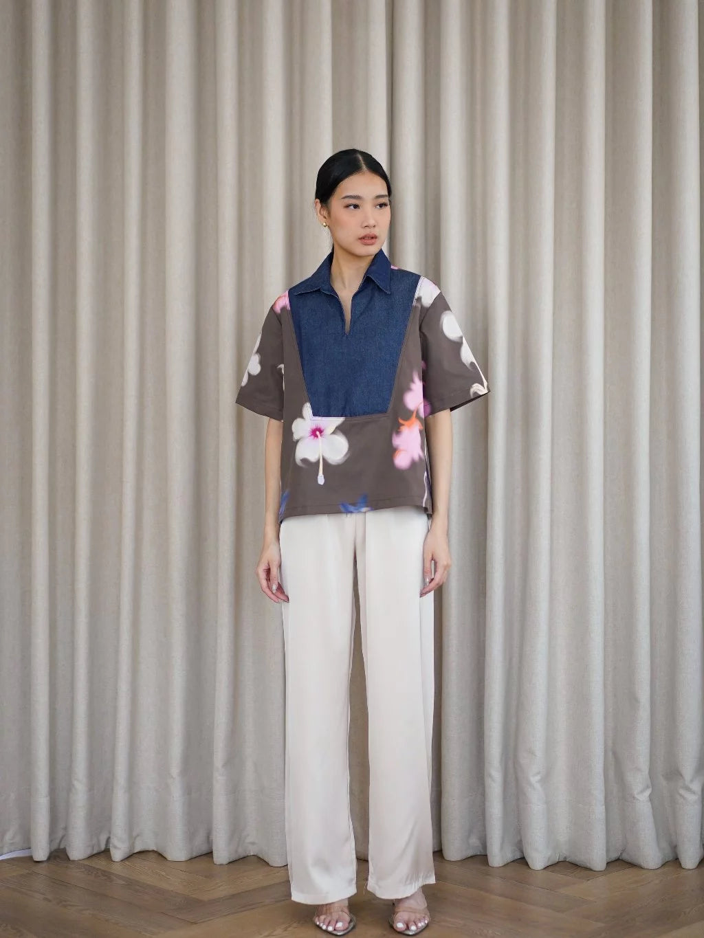 Misty Denim Polo Top Brown - LR Studio