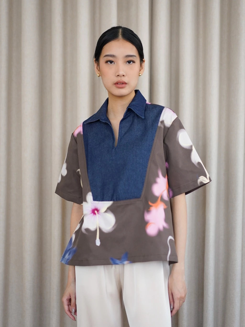 Misty Denim Polo Top Brown - LR Studio