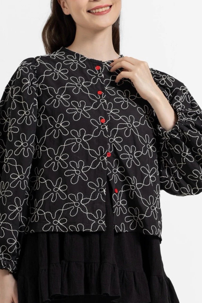 Daria Fleur Blouse Black - Saya Saya