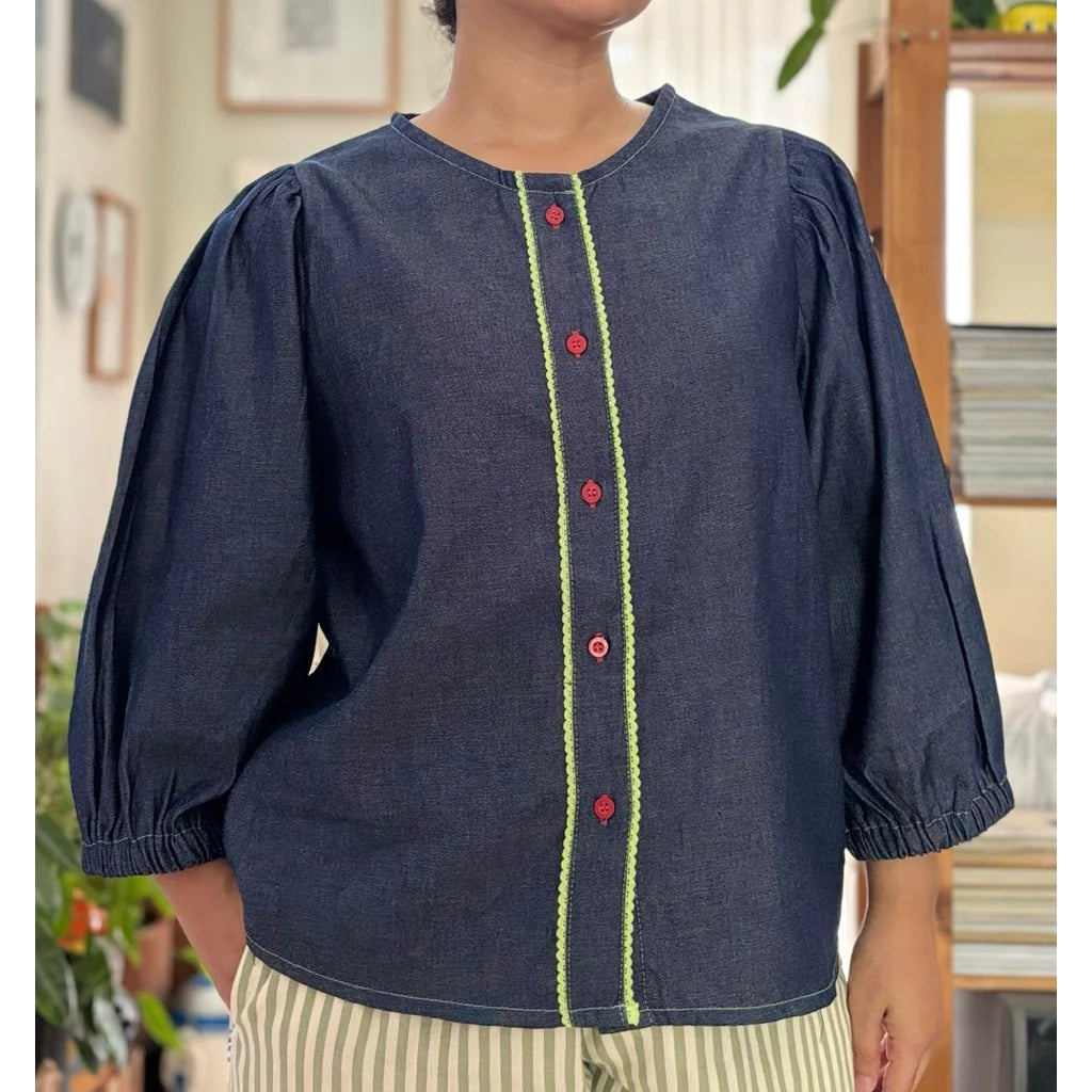 Daria Denim Blouse Dark Blue - Saya Saya