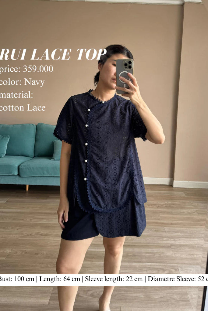 Rui Lace Top Navy - White Collar Concept