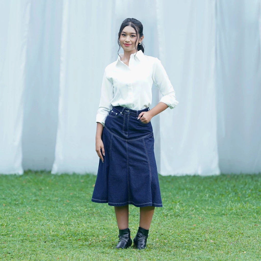 Freya Flared Denim Skirt - Daile