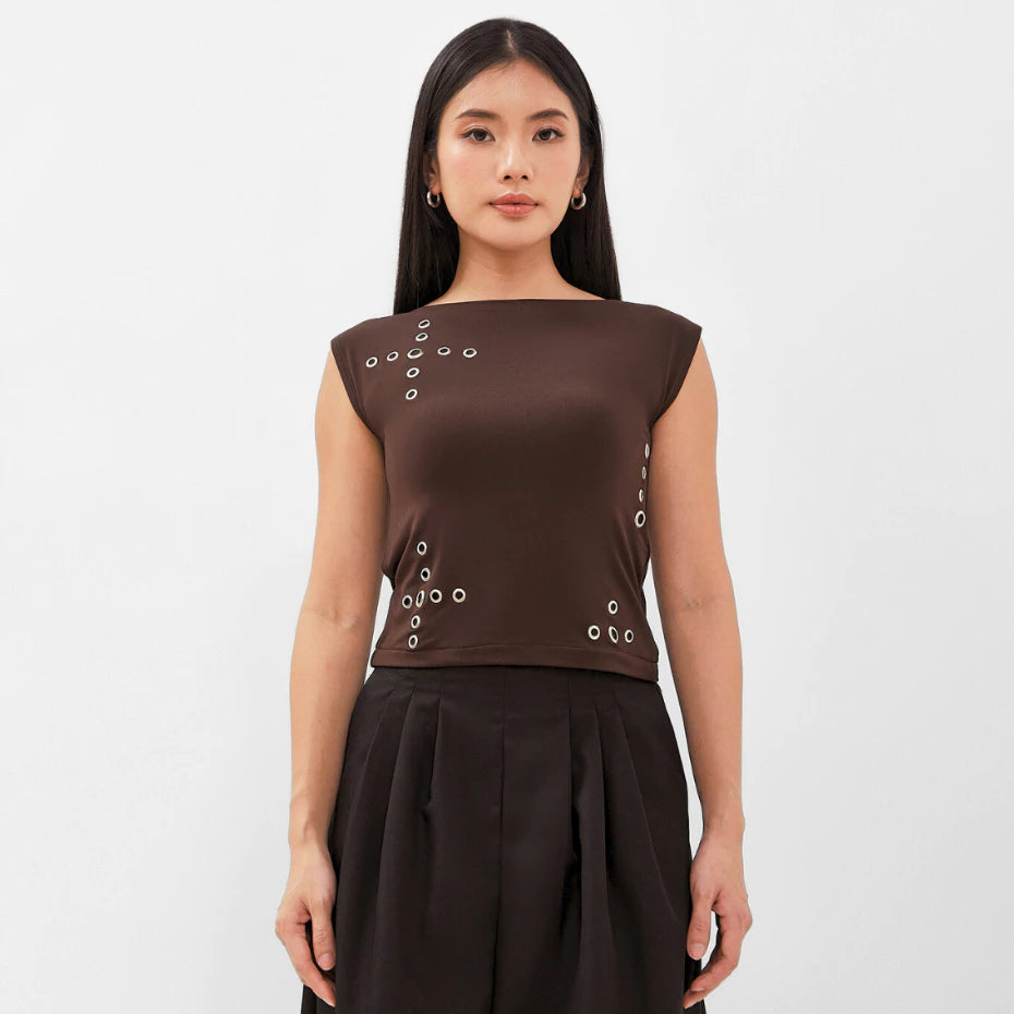 Liora Eyelet Sleeveless Top - Isoos Studios