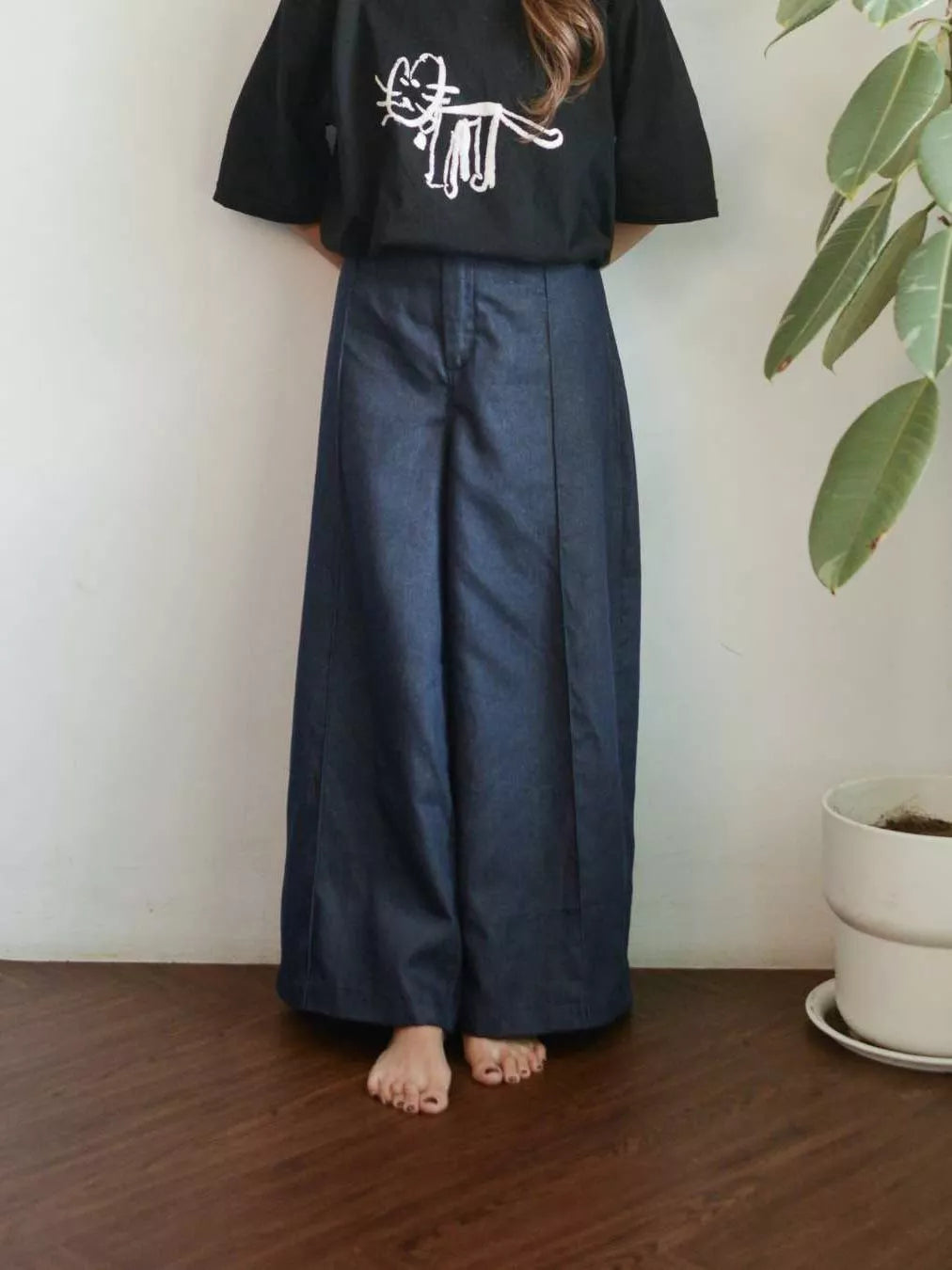 Denim Lining Pants - Krem