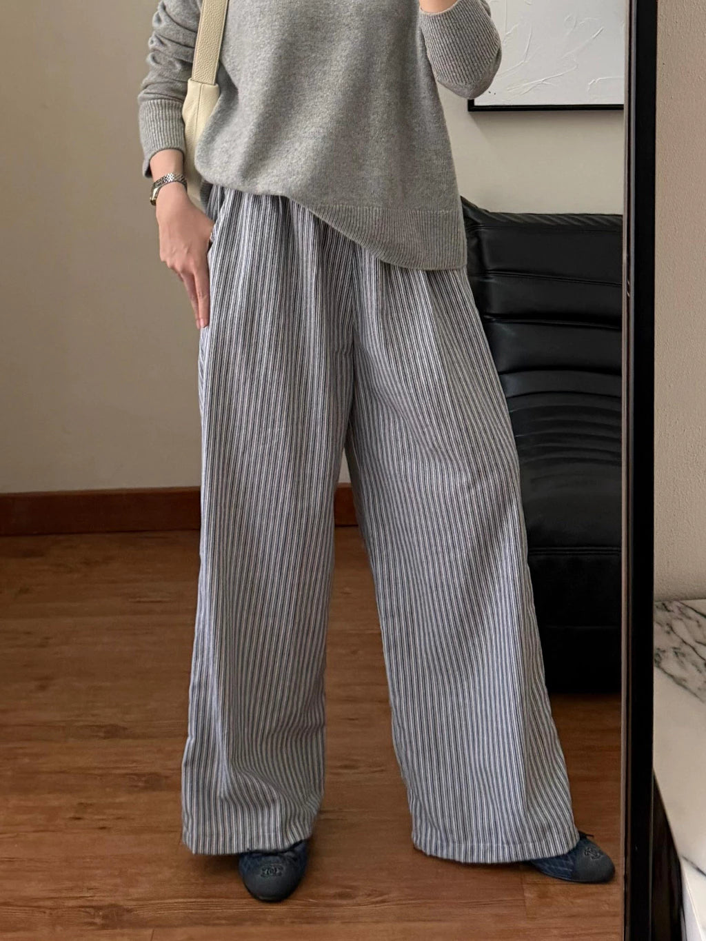 Linen Pants Blue Stripes - Krem