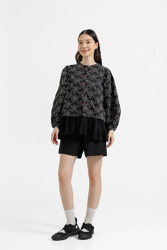 Daria Fleur Blouse Black - Saya Saya