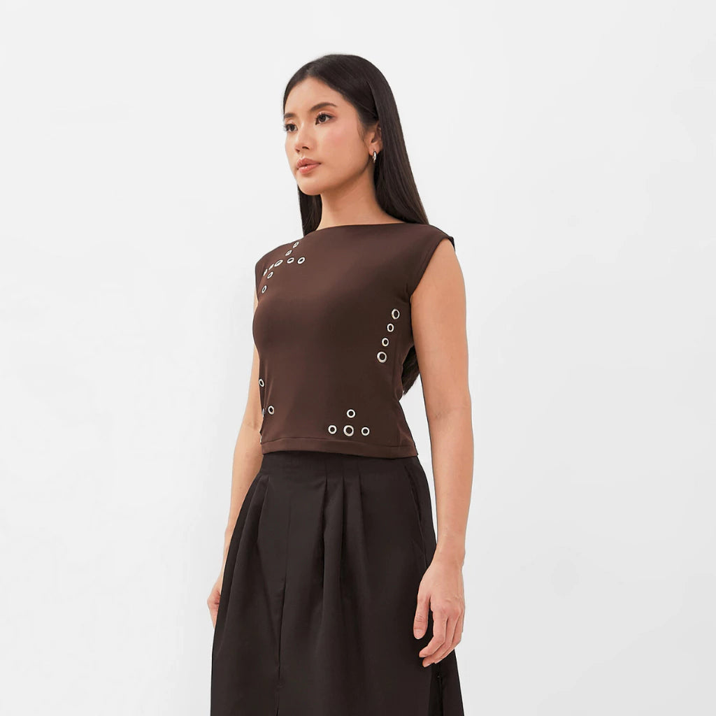 Liora Eyelet Sleeveless Top - Isoos Studios