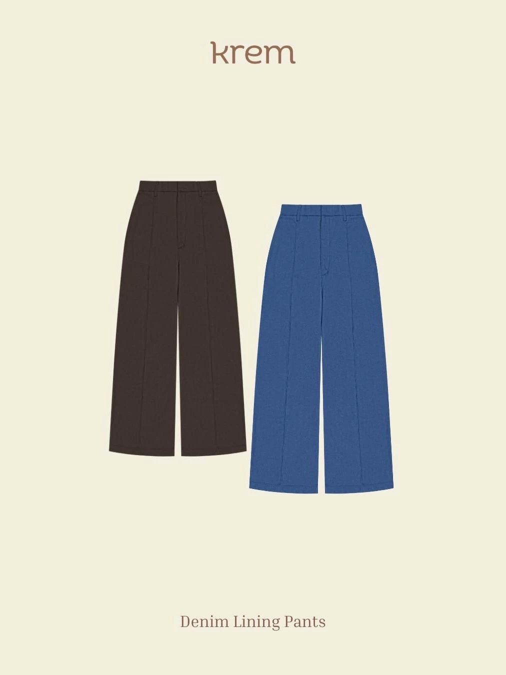 Denim Lining Pants - Krem