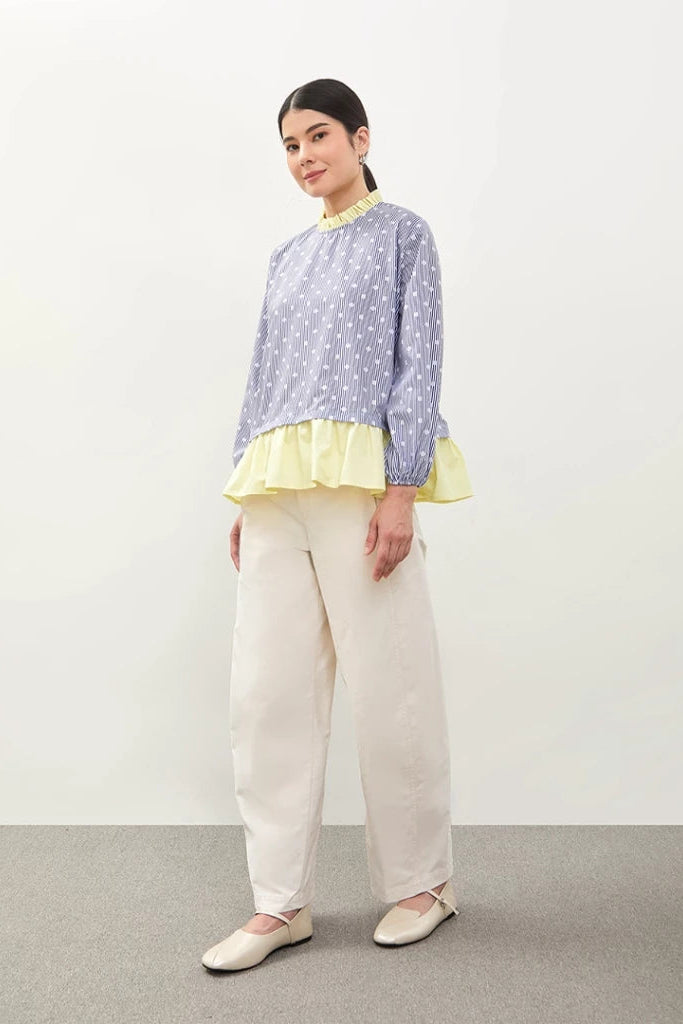 Kyna Polkadot Top Butter Long Sleeve Polkadot Blue - Curato Market