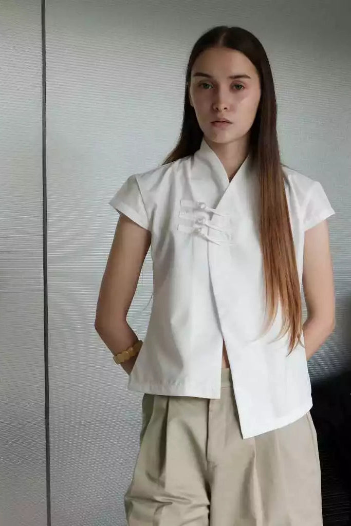 Cheongsam Asymmetrical White - Nylon