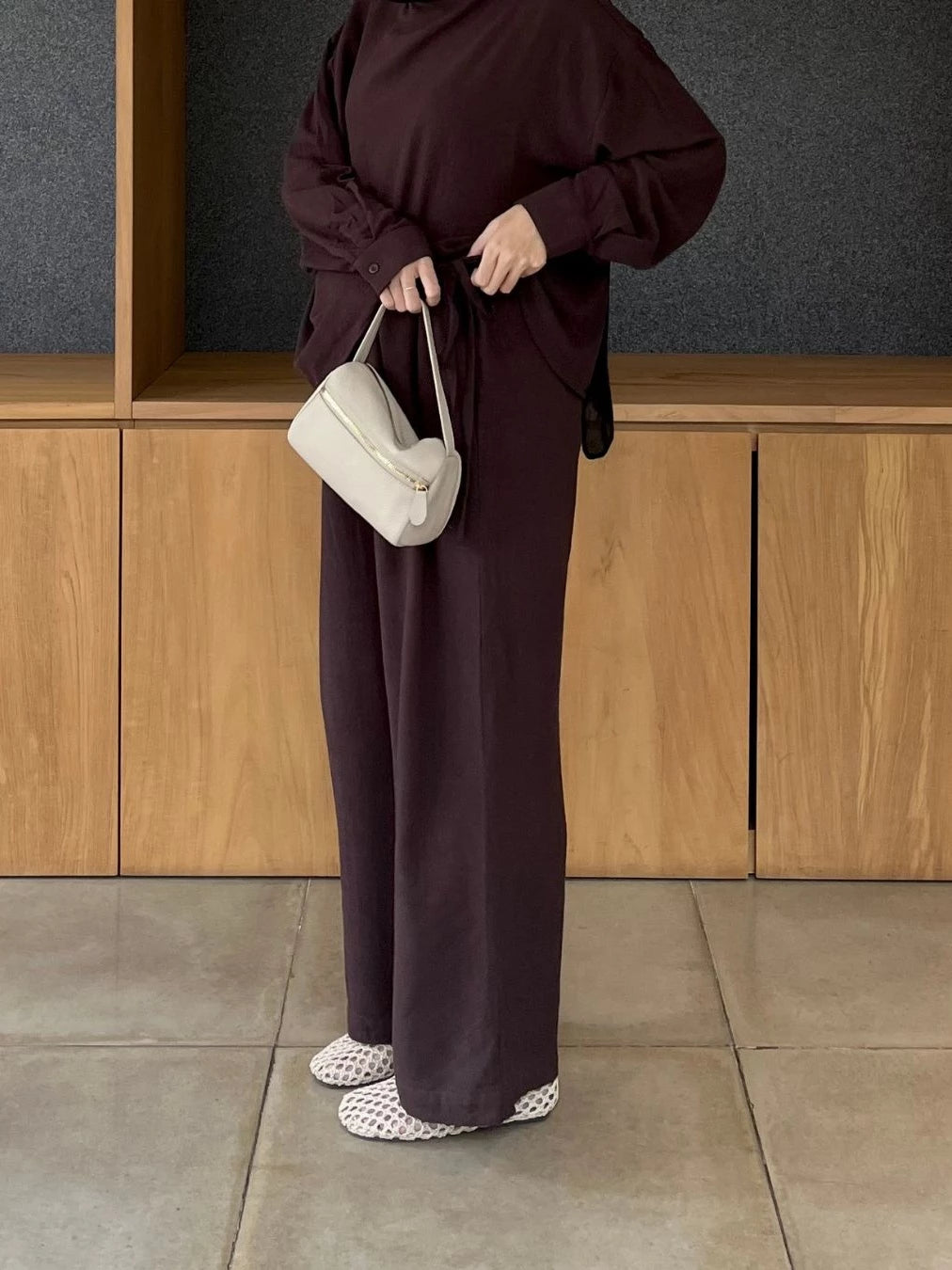 Raia Linen Set Dark Brown - Krem