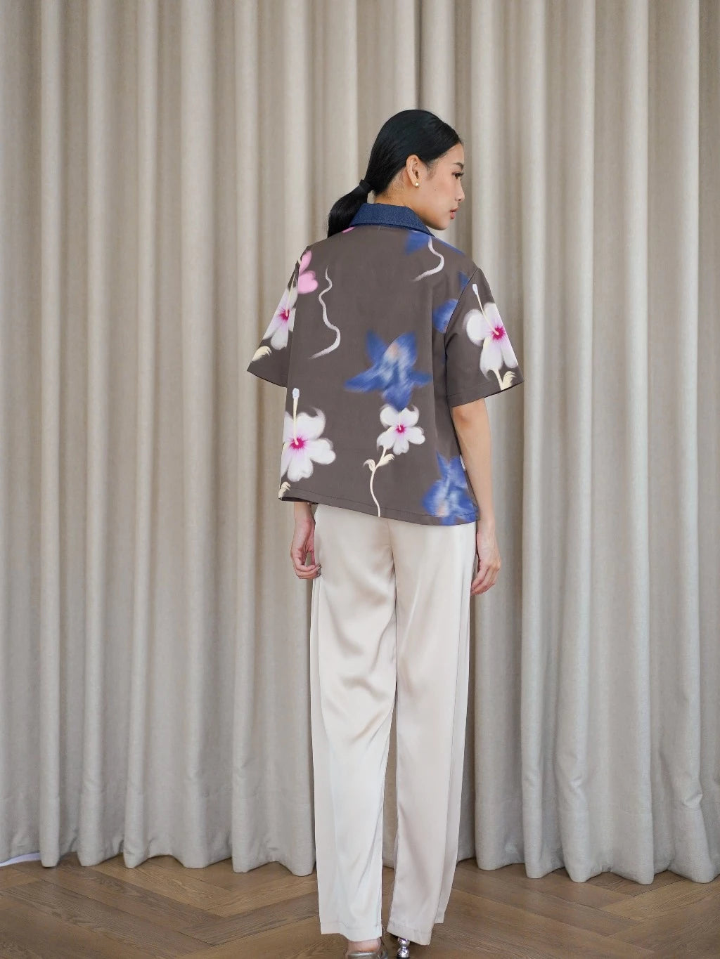 Misty Denim Polo Top Brown - LR Studio