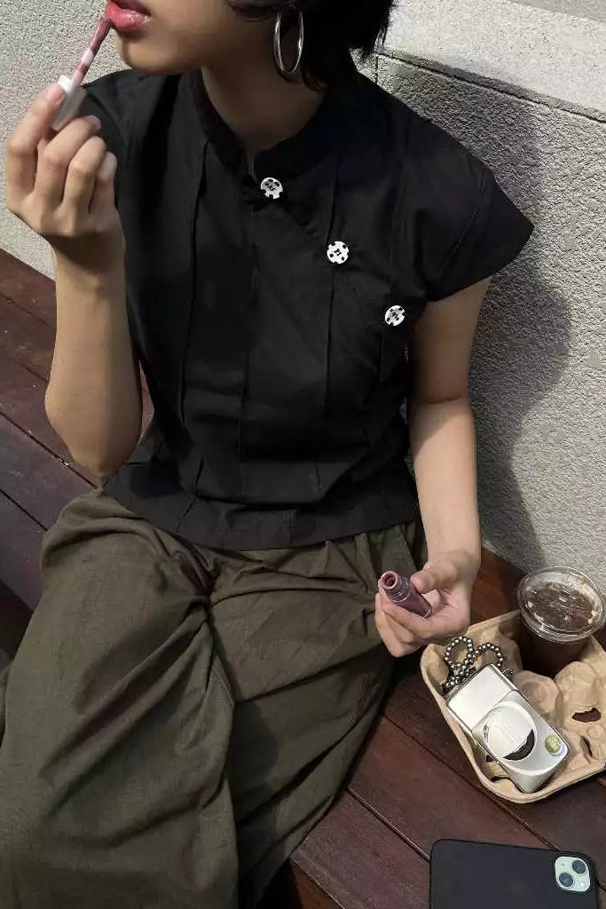 Opel Button Cheongsam Top Black - Prelude Choir