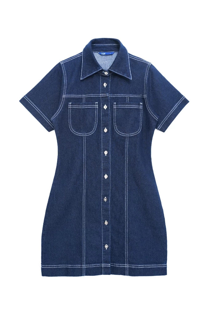 Zoey Midi Shift Denim Dress Dark Blue - Daile