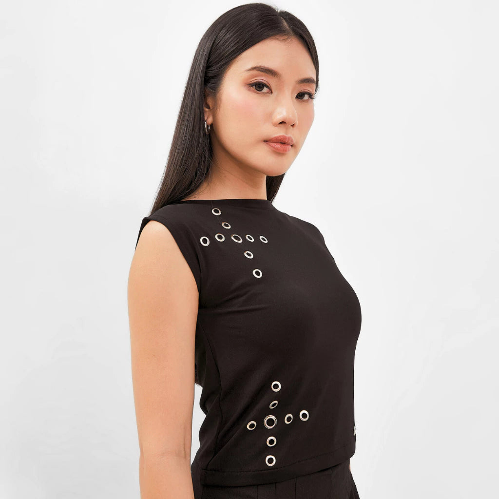 Liora Eyelet Sleeveless Top - Isoos Studios